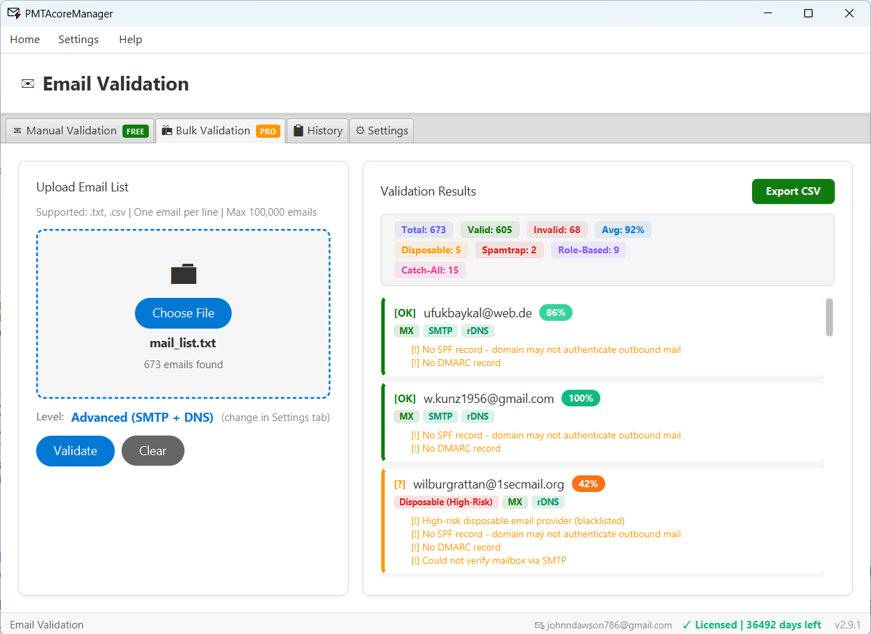 Bulk Email Validator with MX and SMTP verification