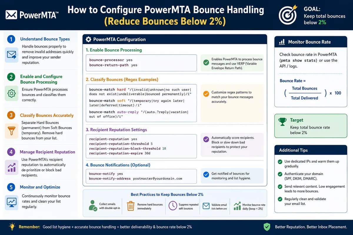 How to Configure PowerMTA Bounce Handling (Reduce Bounces Below 2%)